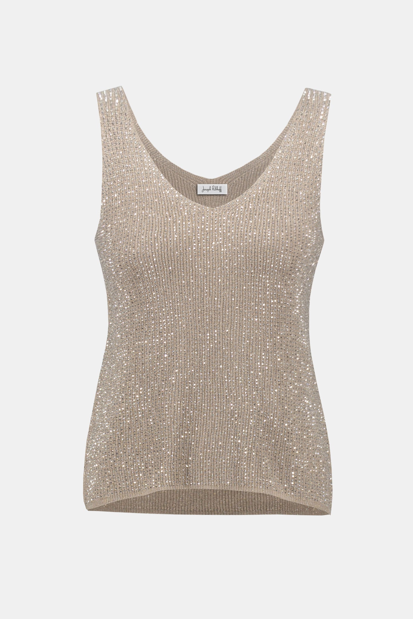 Joseph Ribkoff Metallic Knitted Camisole with Rhinestones Champagne 252915