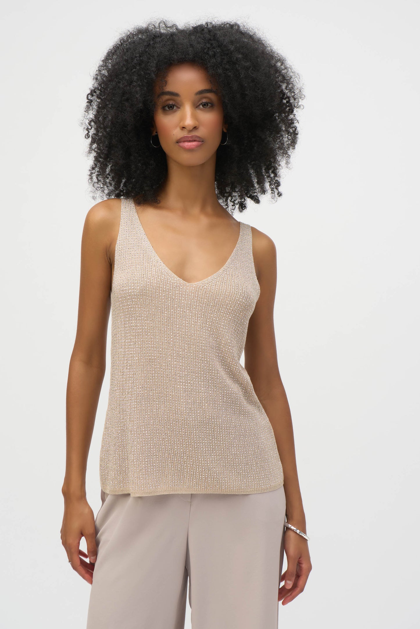 Joseph Ribkoff Metallic Knitted Camisole with Rhinestones Champagne 252915