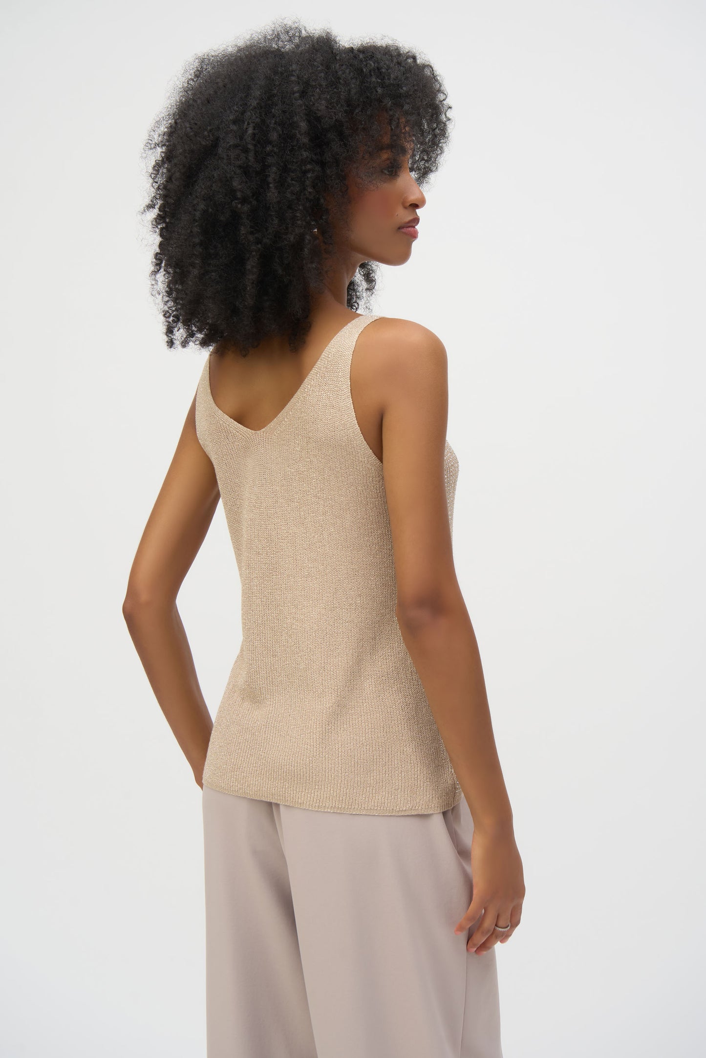 Joseph Ribkoff Metallic Knitted Camisole with Rhinestones Champagne 252915