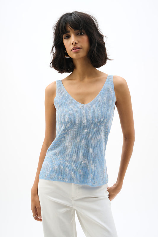 Joseph Ribkoff Metallic Knitted Camisole with Rhinestones Sky Blue 252915S26