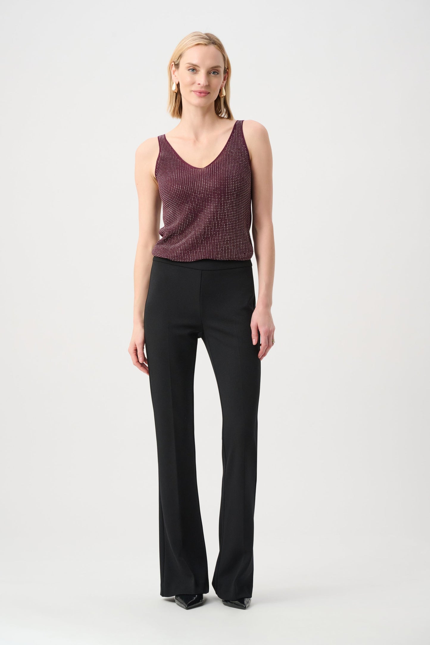 Joseph Ribkoff Metallic Knitted Camisole with Rhinestones Elderberry 252915F26