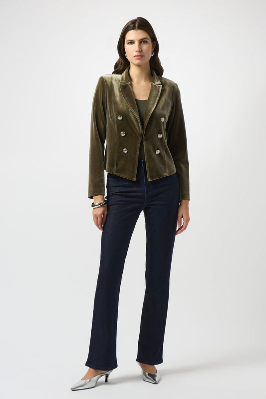 Joseph Ribkoff Velvet Knit Fitted Blazer Khaki 253193