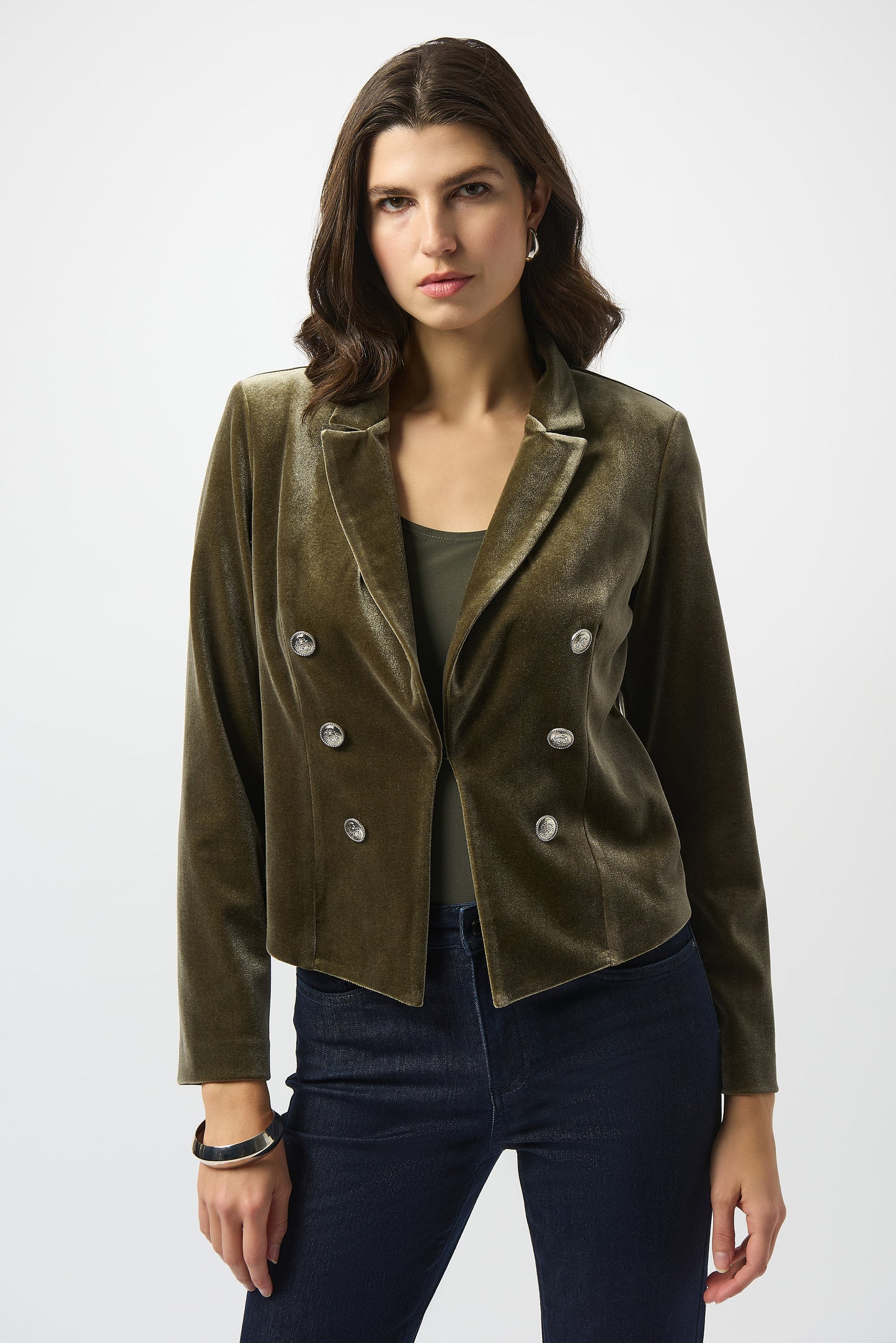 Joseph Ribkoff Velvet Knit Fitted Blazer Khaki 253193