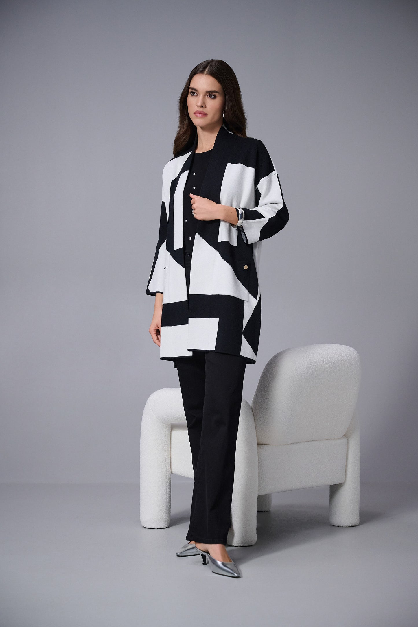 Joseph Ribkoff Ladies Cover Up Cardigan Black/Vanilla 253901