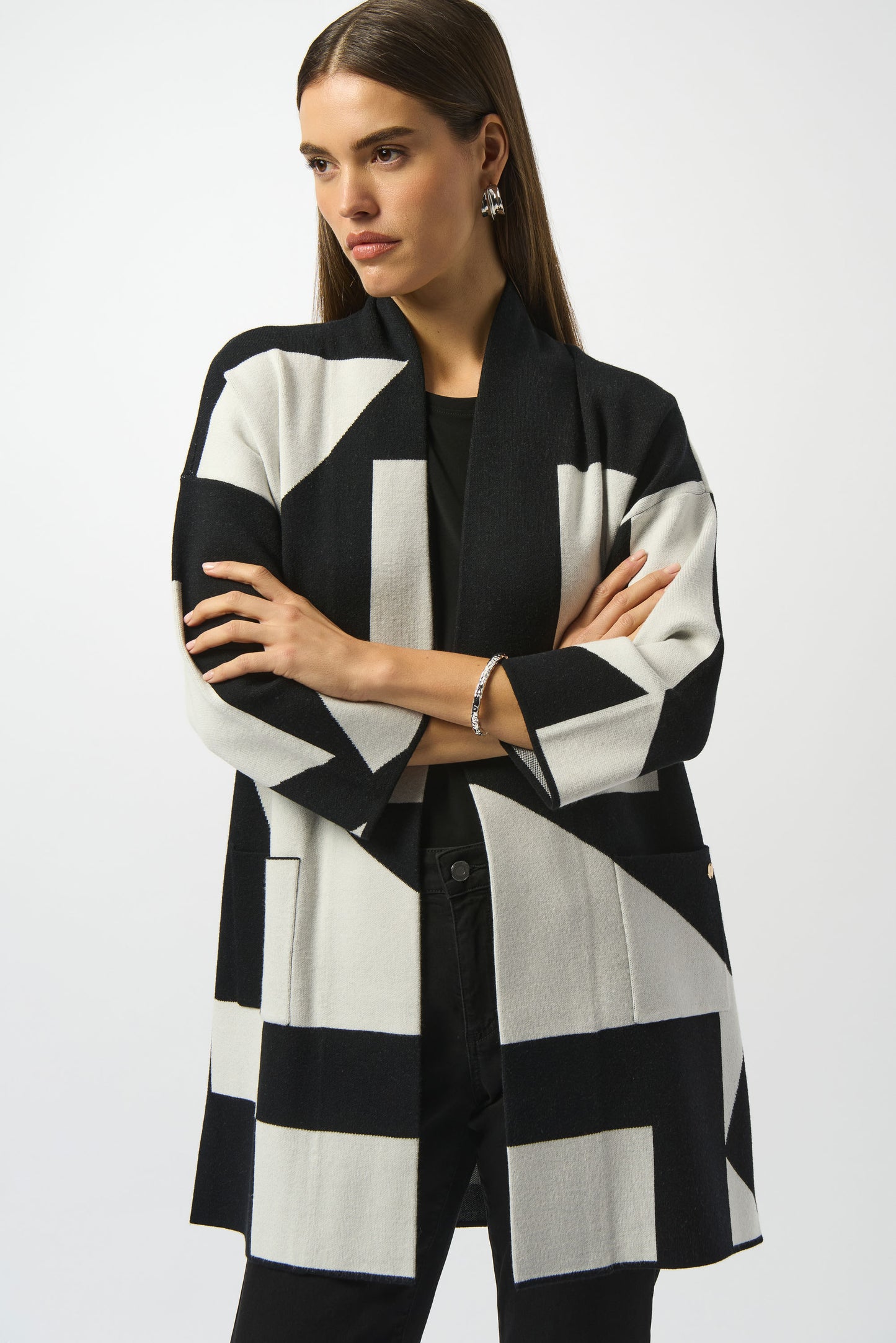 Joseph Ribkoff Ladies Cover Up Cardigan Black/Vanilla 253901