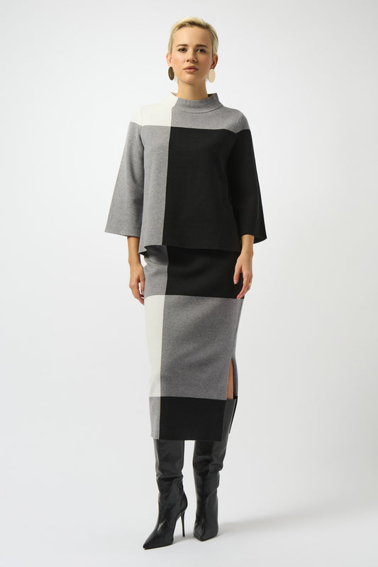 Joseph Ribkoff Jacquard Sweater Colour Block Pullover Black/Grey/Vanilla 253907
