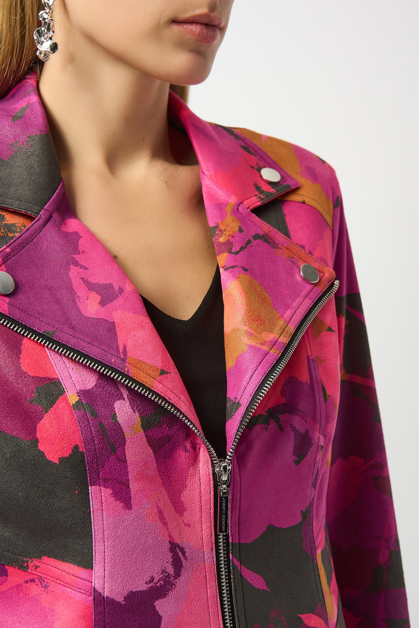 Joseph Ribkoff Foiled Faux Suede Abstract Print Fitted Jacket Black/Multi 253954