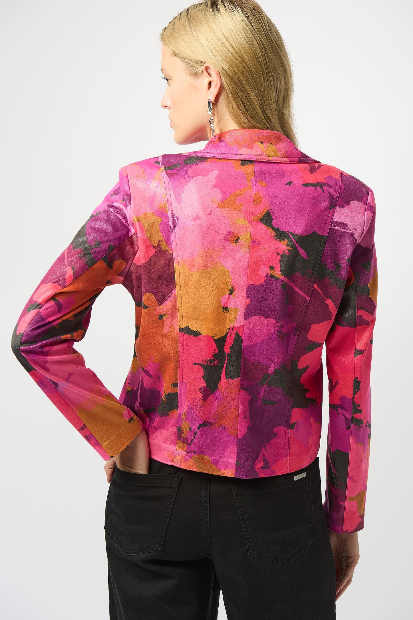 Joseph Ribkoff Foiled Faux Suede Abstract Print Fitted Jacket Black/Multi 253954