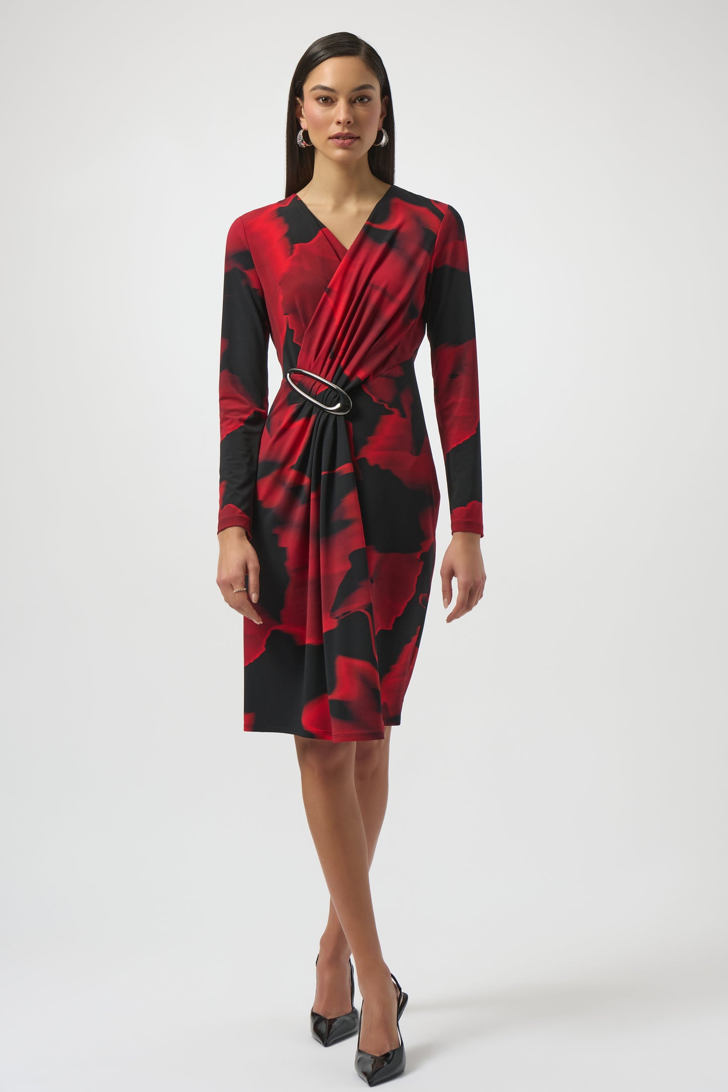 Joseph Ribkoff Abstract Print Wrap Dress Black/Red 254088