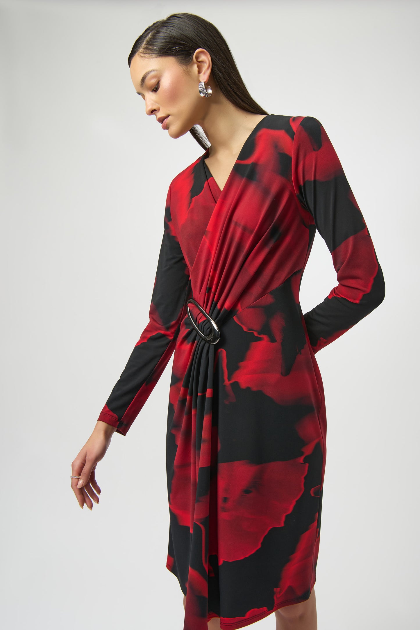 Joseph Ribkoff Abstract Print Wrap Dress Black/Red 254088