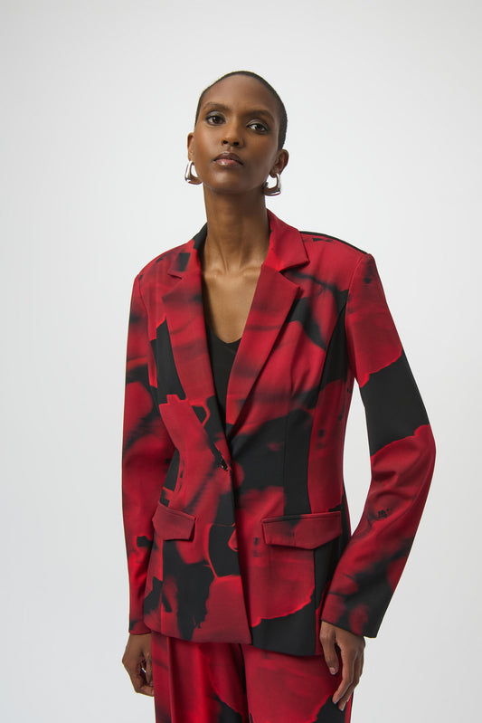 Joseph Ribkoff Abstract Print Straight Blazer Black/Red 254092