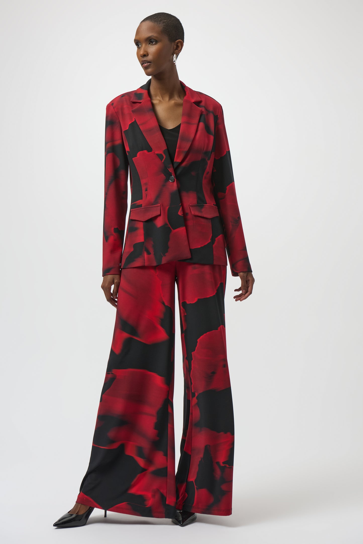 Joseph Ribkoff Abstract Print Straight Blazer Black/Red 254092