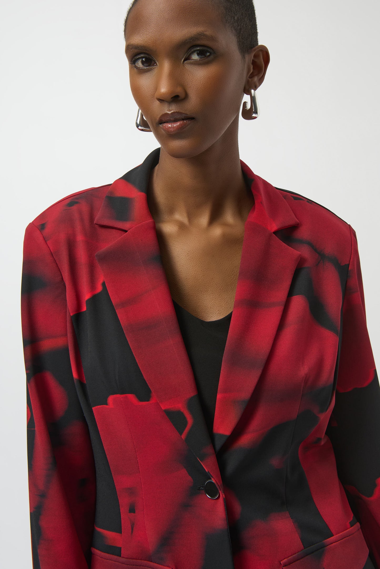 Joseph Ribkoff Abstract Print Straight Blazer Black/Red 254092
