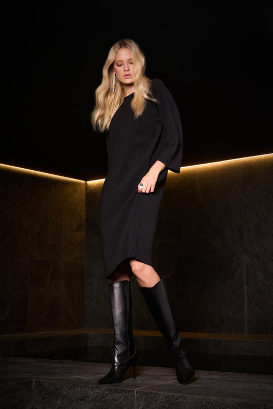 Joseph Ribkoff Pleated Scuba Crepe Straight Dress Black 254214
