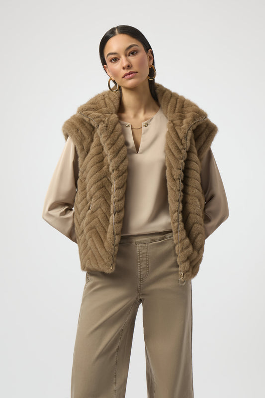 Joseph Ribkoff Chevron Faux Fur Mock Neck Vest Mink 254906