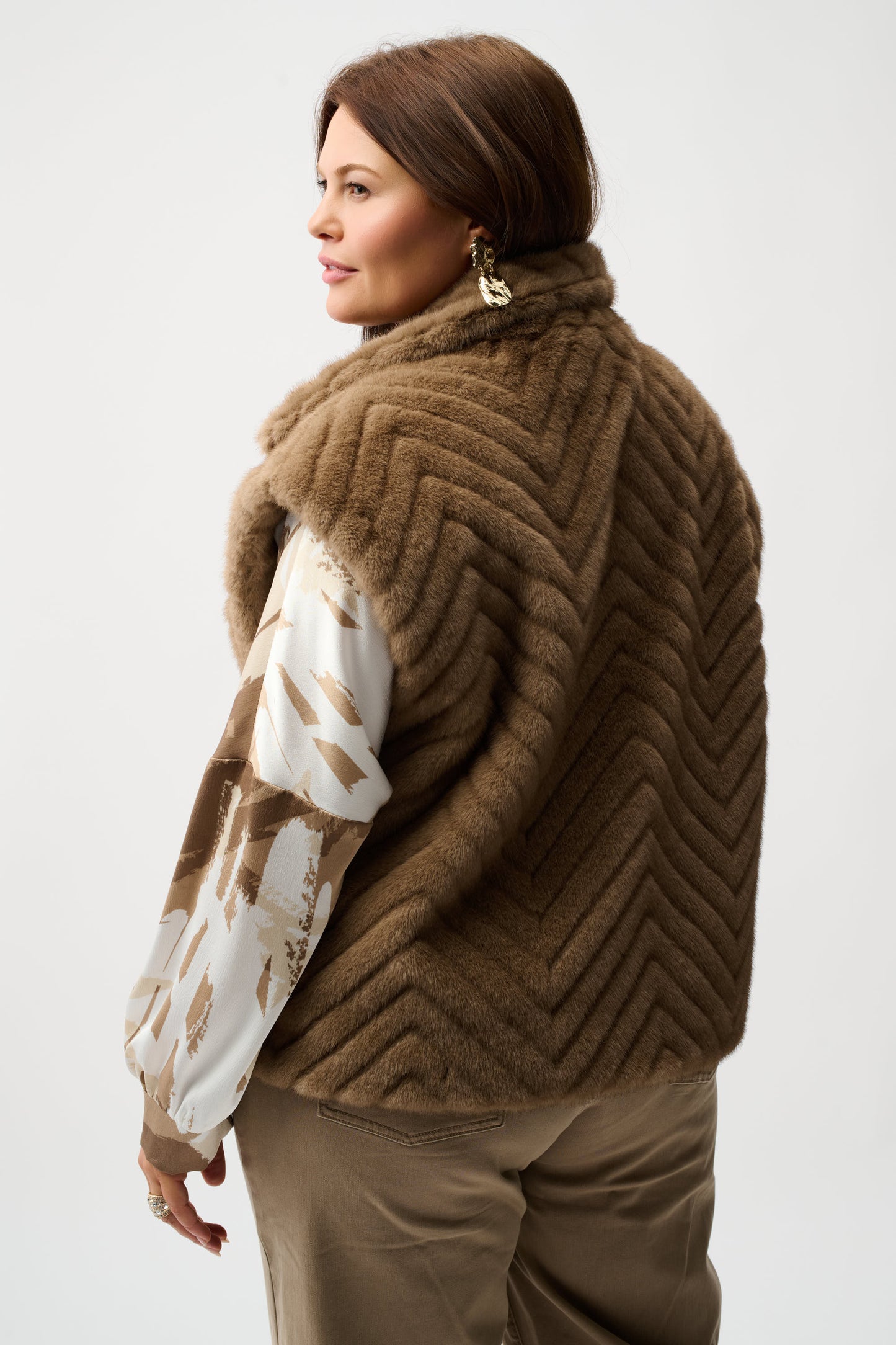 Joseph Ribkoff Chevron Faux Fur Mock Neck Vest Mink 254906