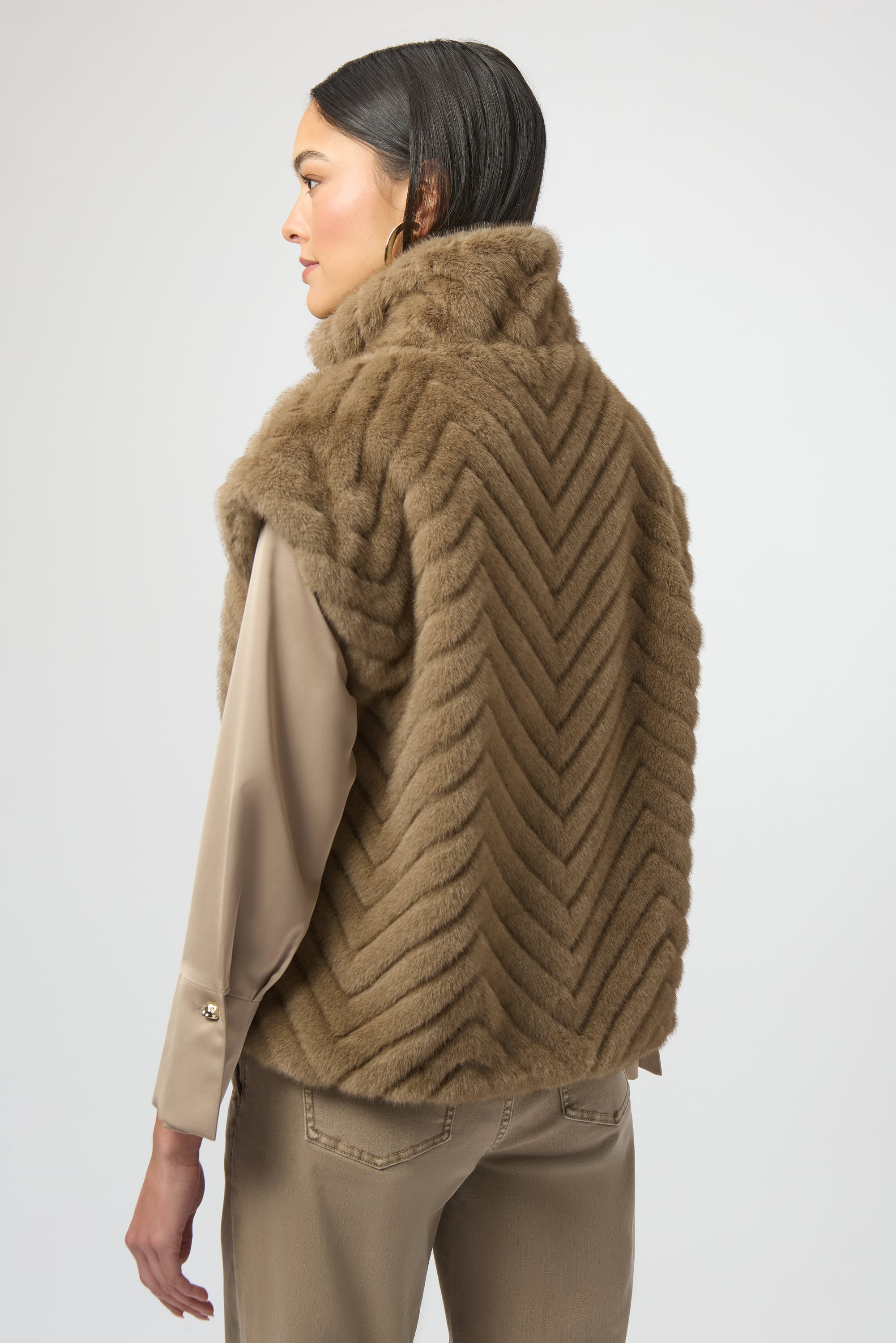 Joseph Ribkoff Chevron Faux Fur Mock Neck Vest Mink 254906