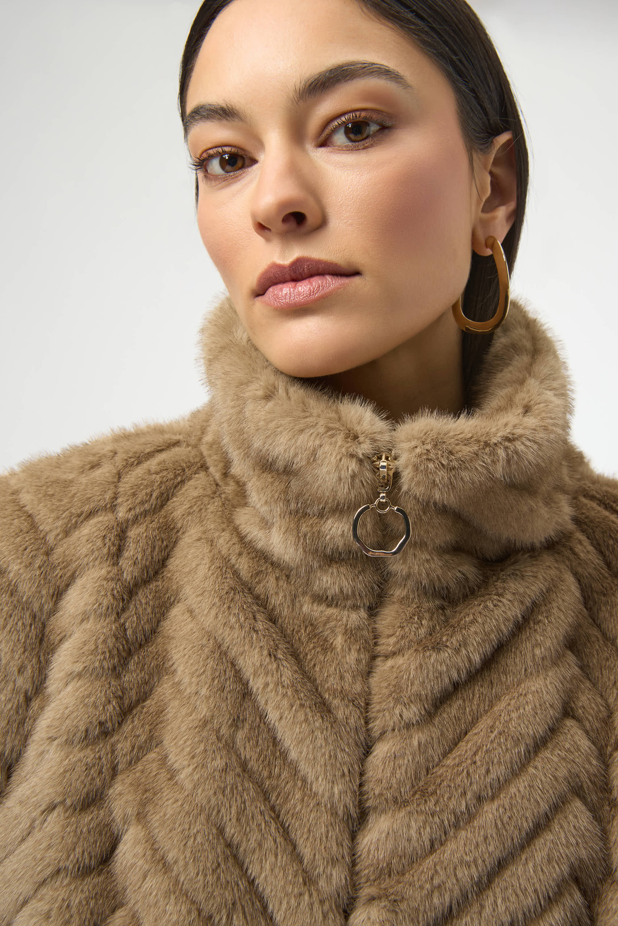 Joseph Ribkoff Chevron Faux Fur Mock Neck Vest Mink 254906