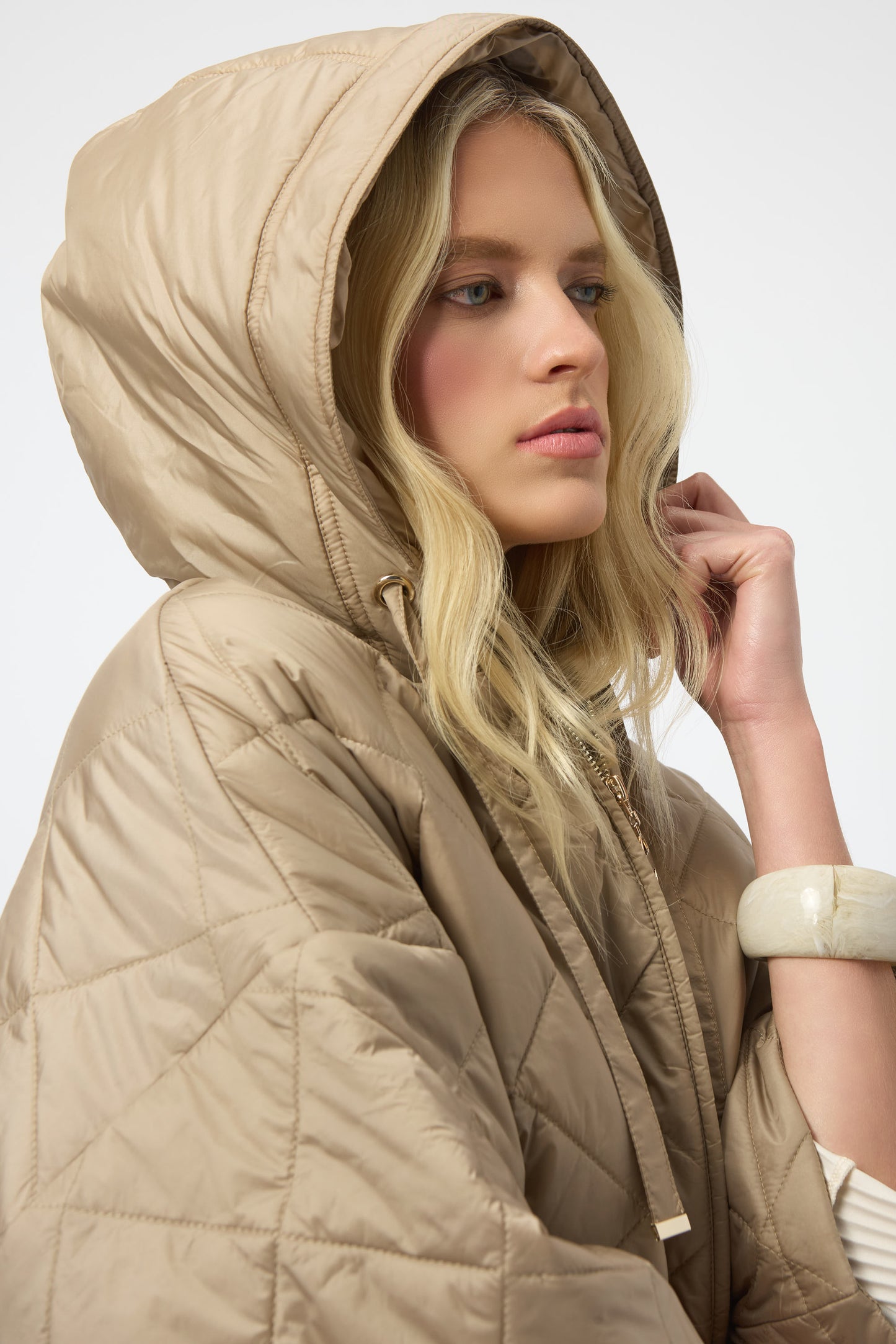 Joseph Ribkoff Woven Diamond Quilt Hooded Jacket Gold 254914