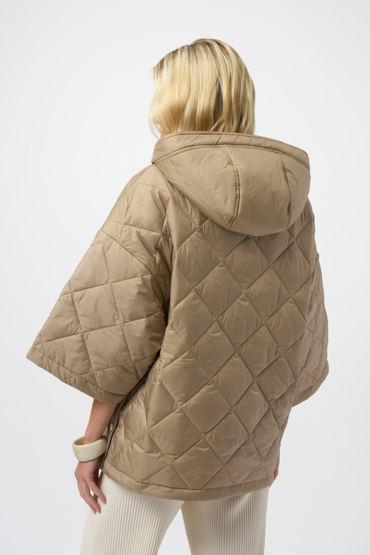 Joseph Ribkoff Woven Diamond Quilt Hooded Jacket Gold 254914