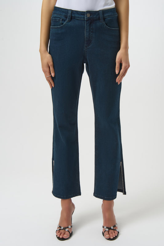 Joseph Ribkoff Classic Straight Leg Jeans w/Rhinestone Hem Dark Denim Blue 254917