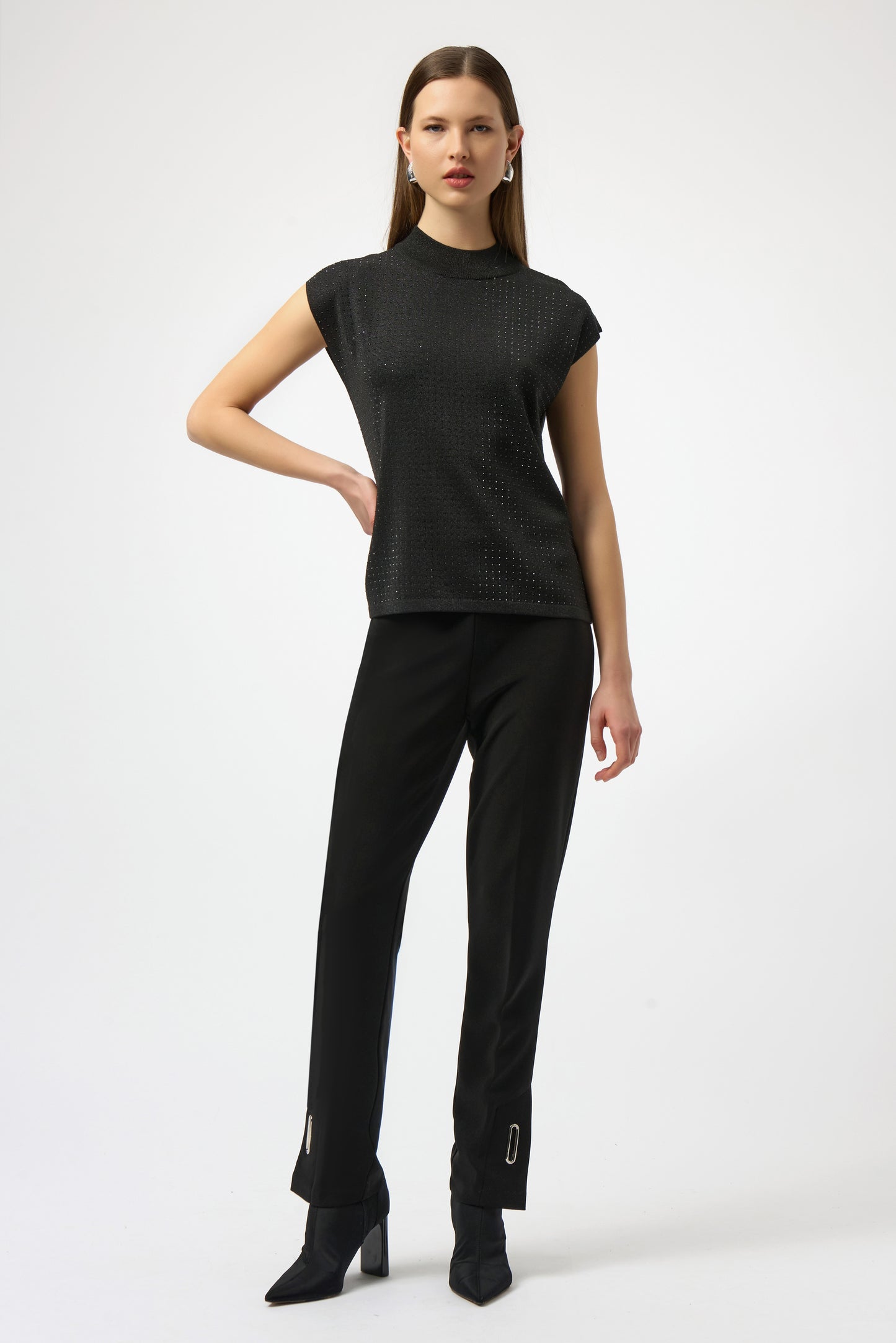 Joseph Ribkoff Sweater Knit Sleeveless Pullover with Iron-On Detail Black/Black 254935