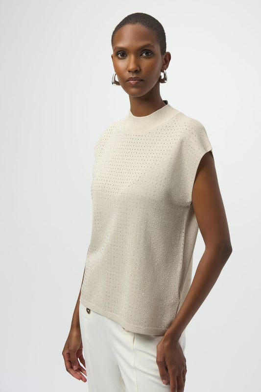 Joseph Ribkoff Sweater Knit Sleeveless Pullover with Iron-On Detail Birch/Silver 254935