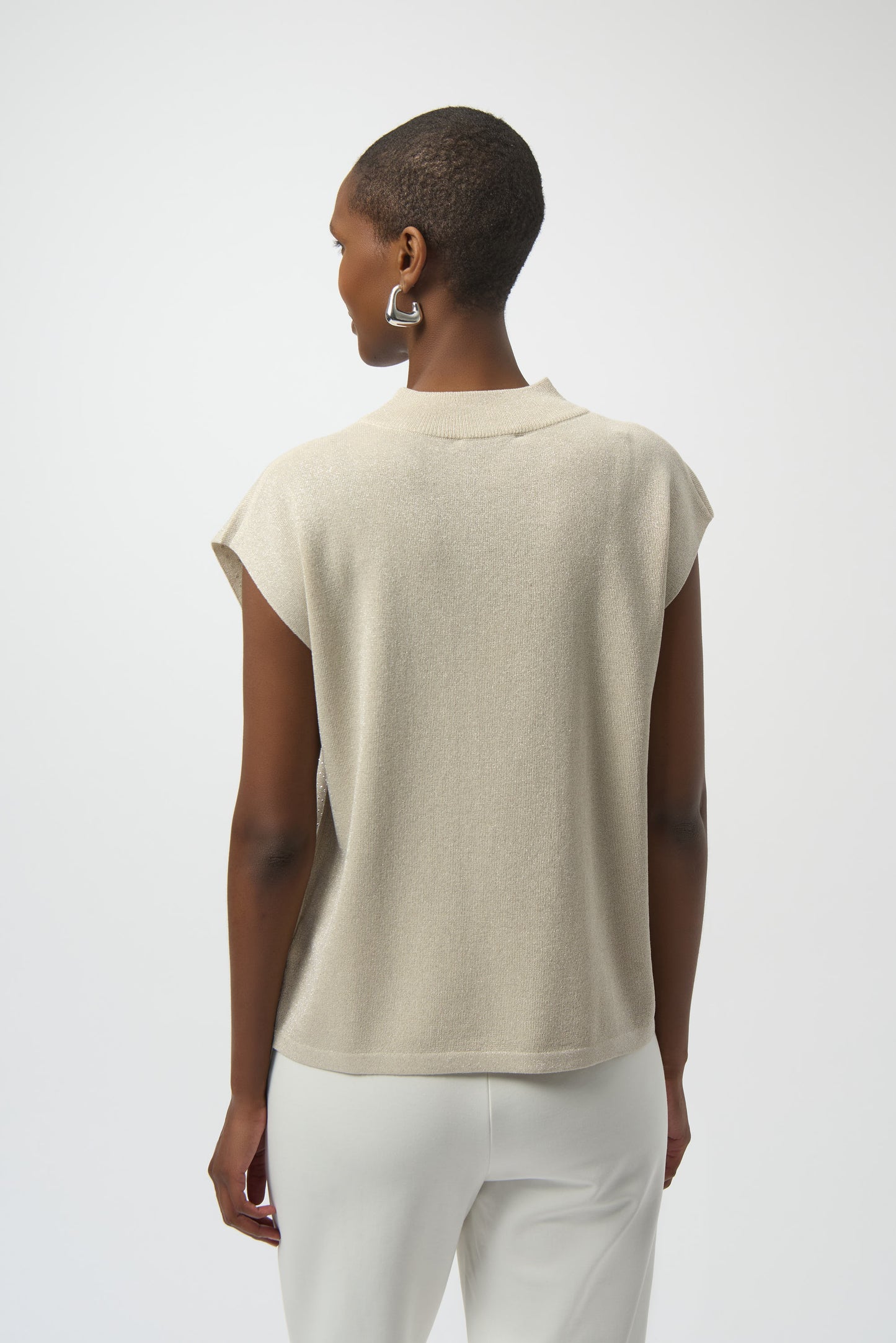 Joseph Ribkoff Sweater Knit Sleeveless Pullover with Iron-On Detail Birch/Silver 254935