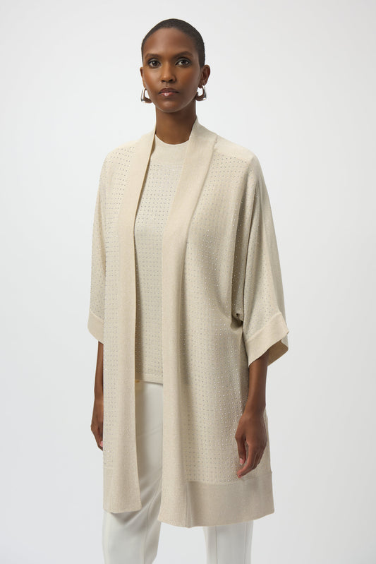 Joseph Ribkoff Sweater Knit Cover-Up with Iron-On Detail Birch/Silver 254937
