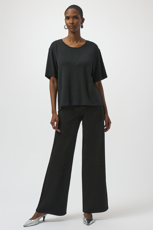Joseph Ribkoff Knit Scoop Neck T-Shirt w/Rhinestones Black 254968