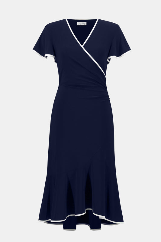 Joseph Ribkoff Wrap Dress With Contrast Trim Midnight Blue/Vanilla 261013