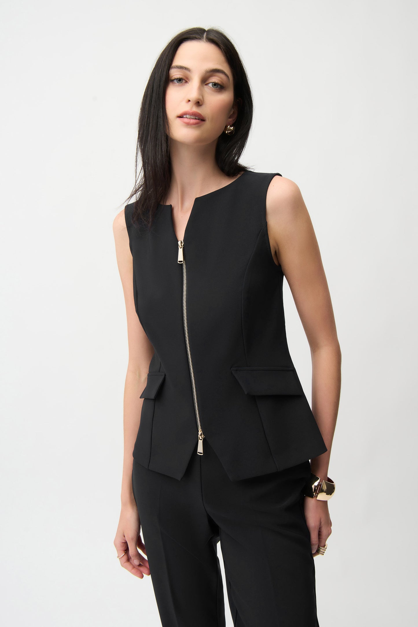 Joseph Ribkoff Lux Twill Fitted Vest With Front Zipper Black 261054