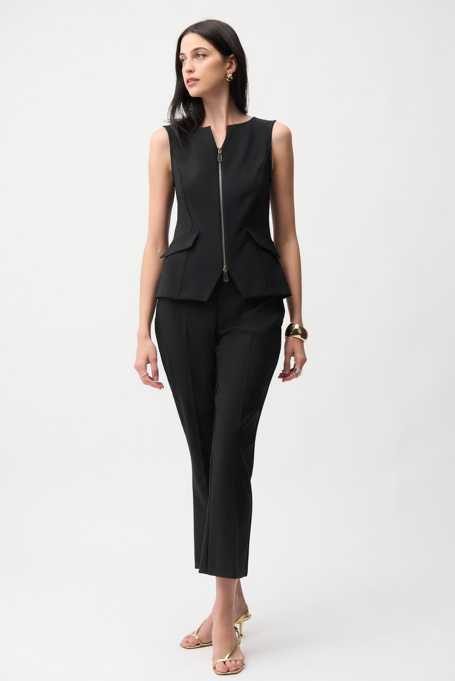 Joseph Ribkoff Lux Twill Fitted Vest With Front Zipper Black 261054