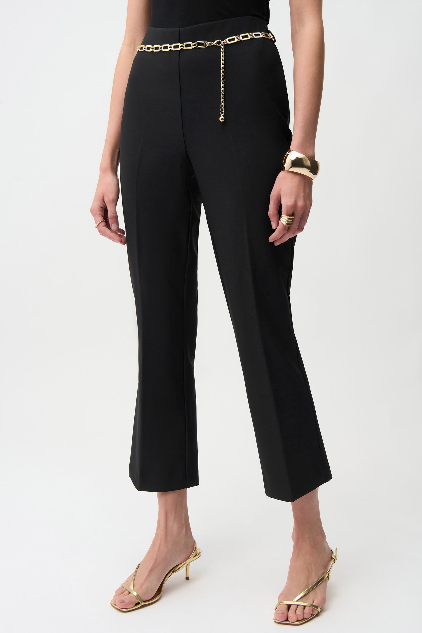 Joseph Ribkoff Lux Twill Pull-On Flare Pants w/Chain Belt Black 261059