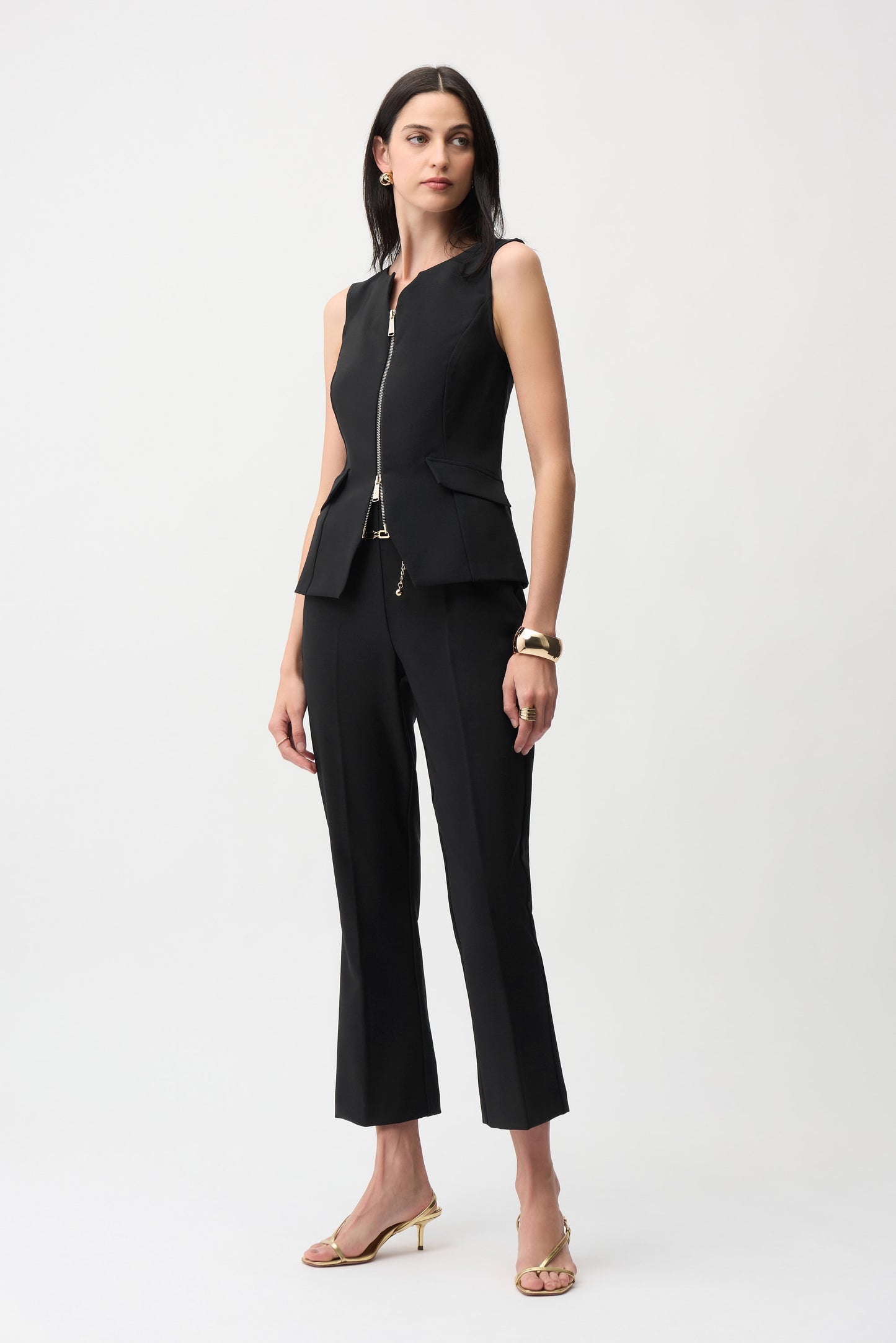 Joseph Ribkoff Lux Twill Pull-On Flare Pants w/Chain Belt Black 261059