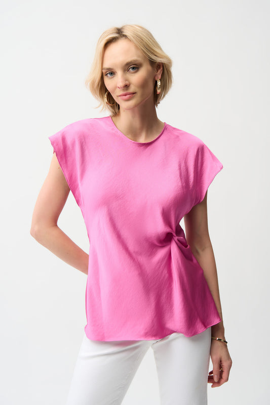 Joseph Ribkoff Recycled Satin Fitted Top w/Front Twist Detail Pink Sherbet 261149