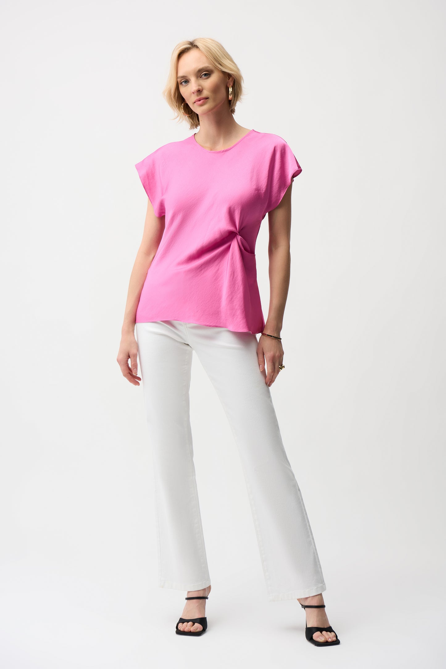 Joseph Ribkoff Recycled Satin Fitted Top w/Front Twist Detail Pink Sherbet 261149