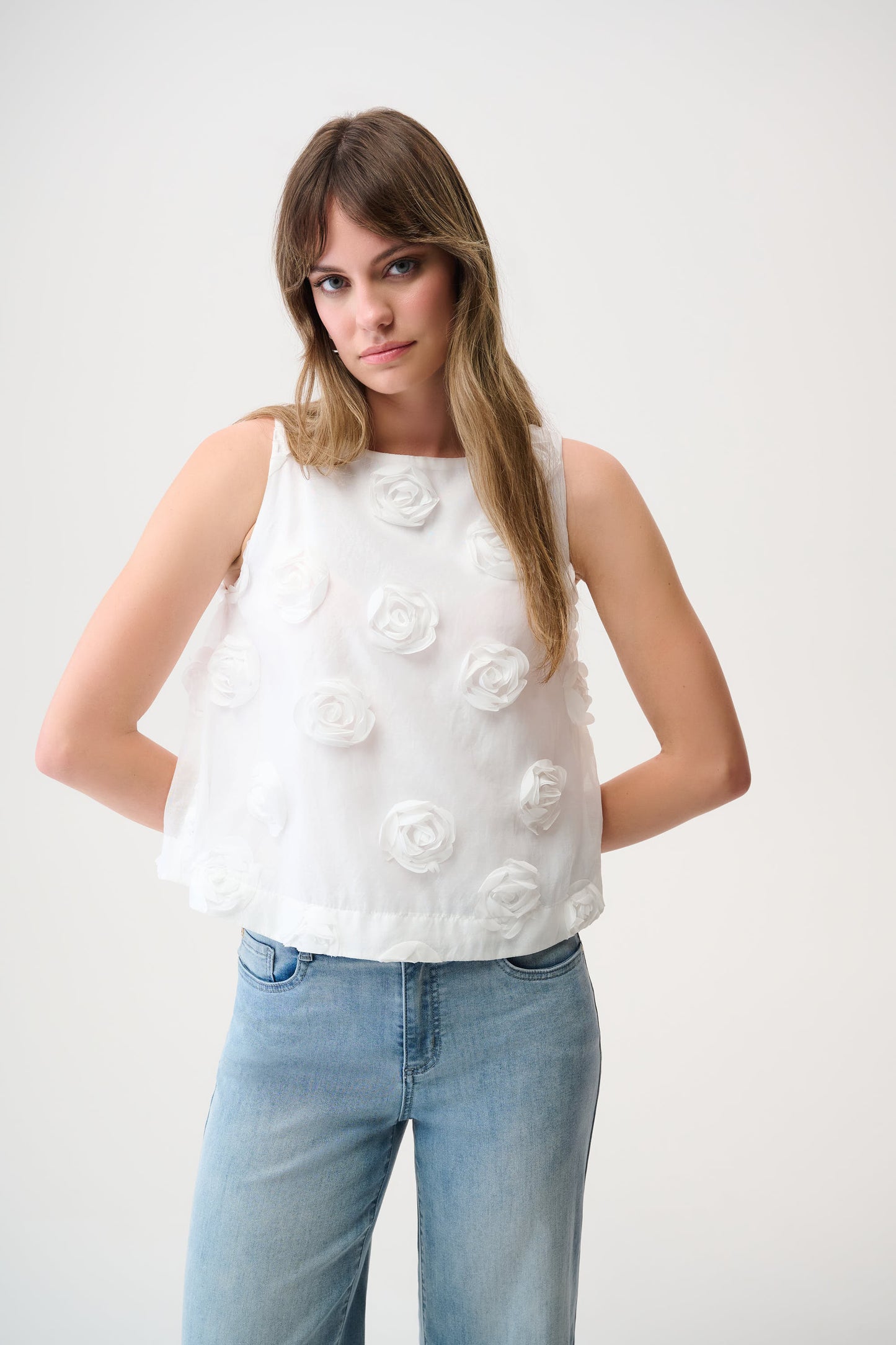 Joseph Ribkoff Novelty Sleeveless Top With 3D Flowers Off-White 261220