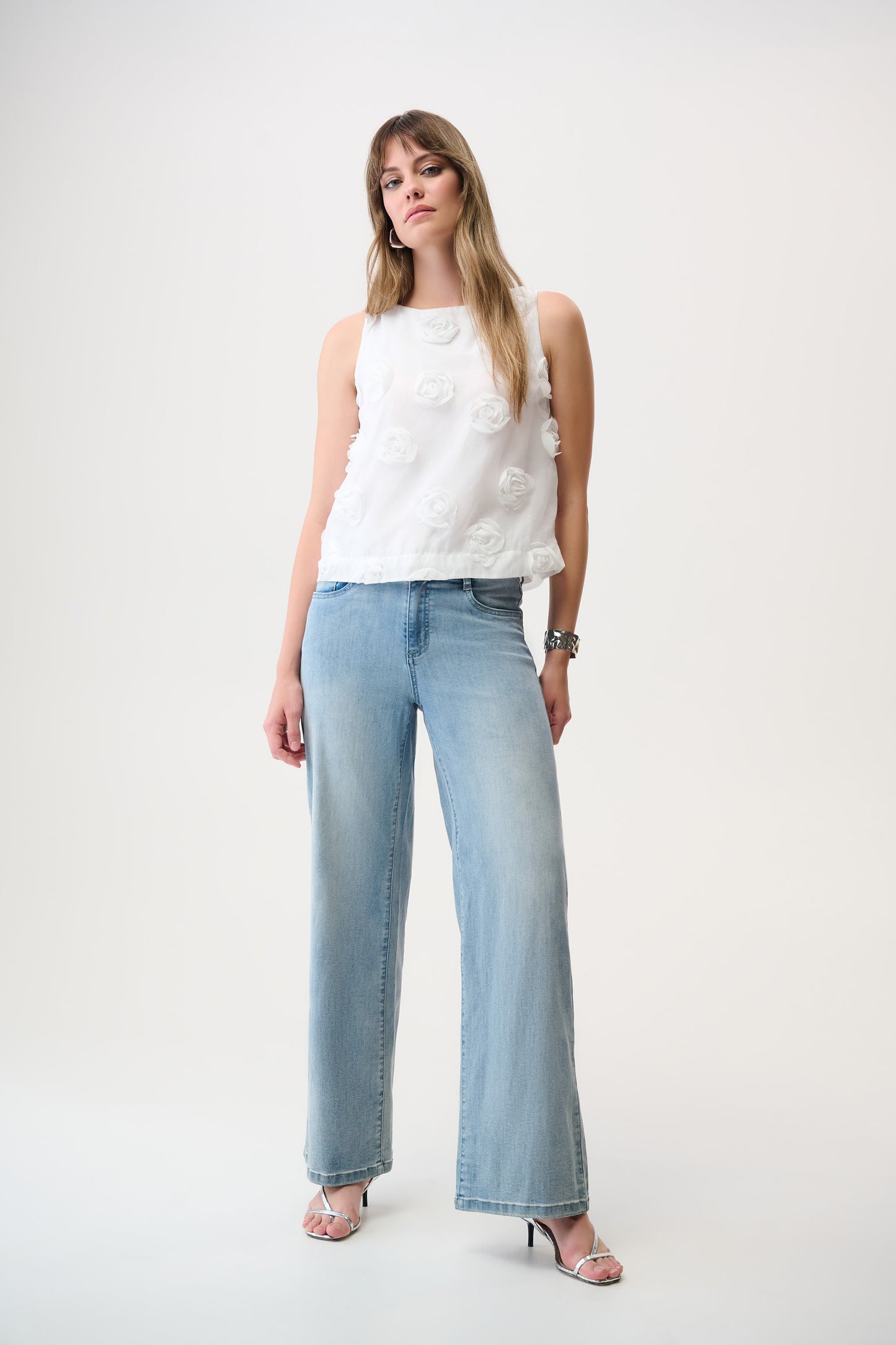 Joseph Ribkoff Novelty Sleeveless Top With 3D Flowers Off-White 261220