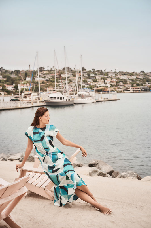 Joseph Ribkoff Textured Geometric Print Fit and Flare Dress Green/Multi 261251