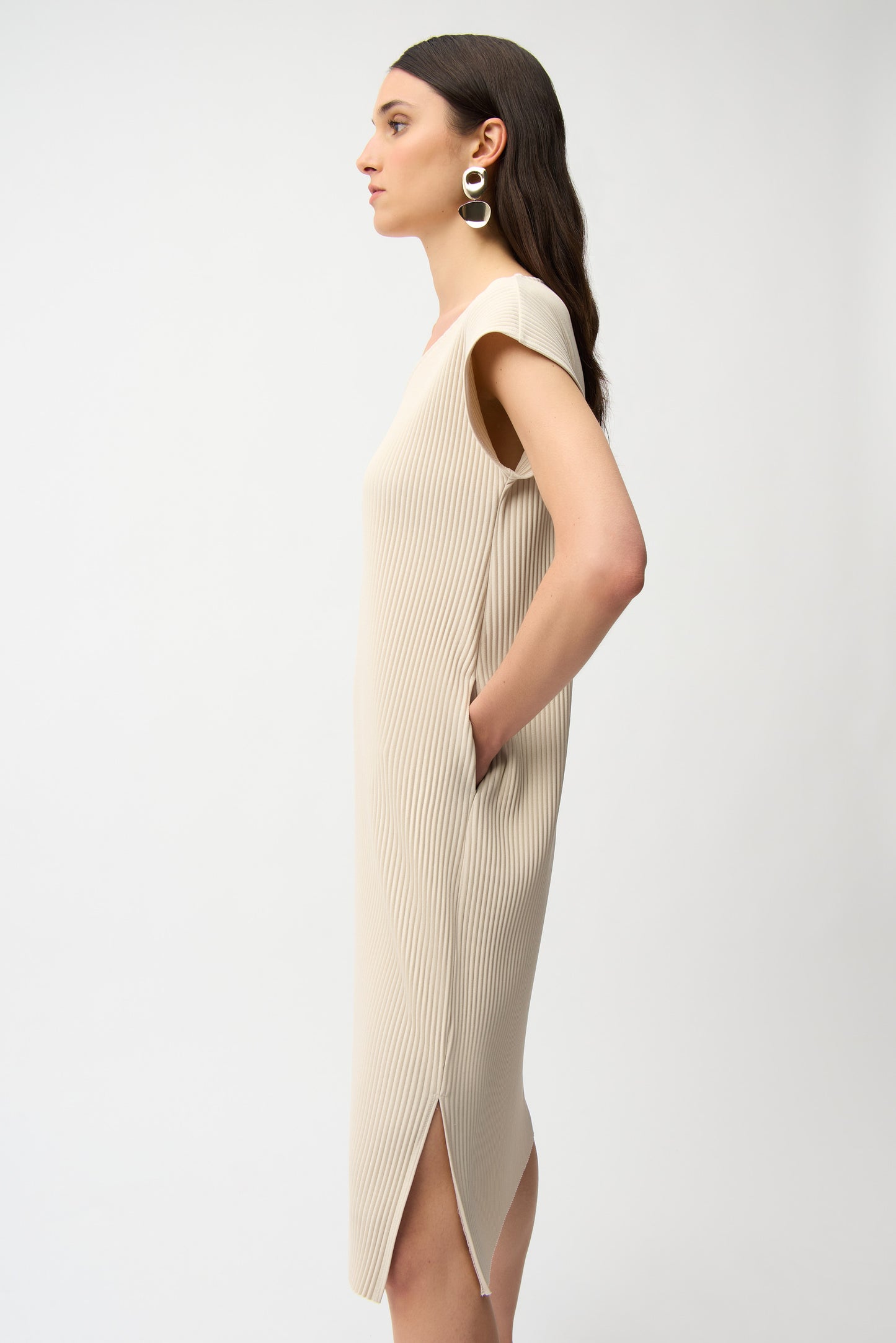 Joseph Ribkoff Pleated Scuba Crepe Straight Dress w/Pockets Moonstone 261252