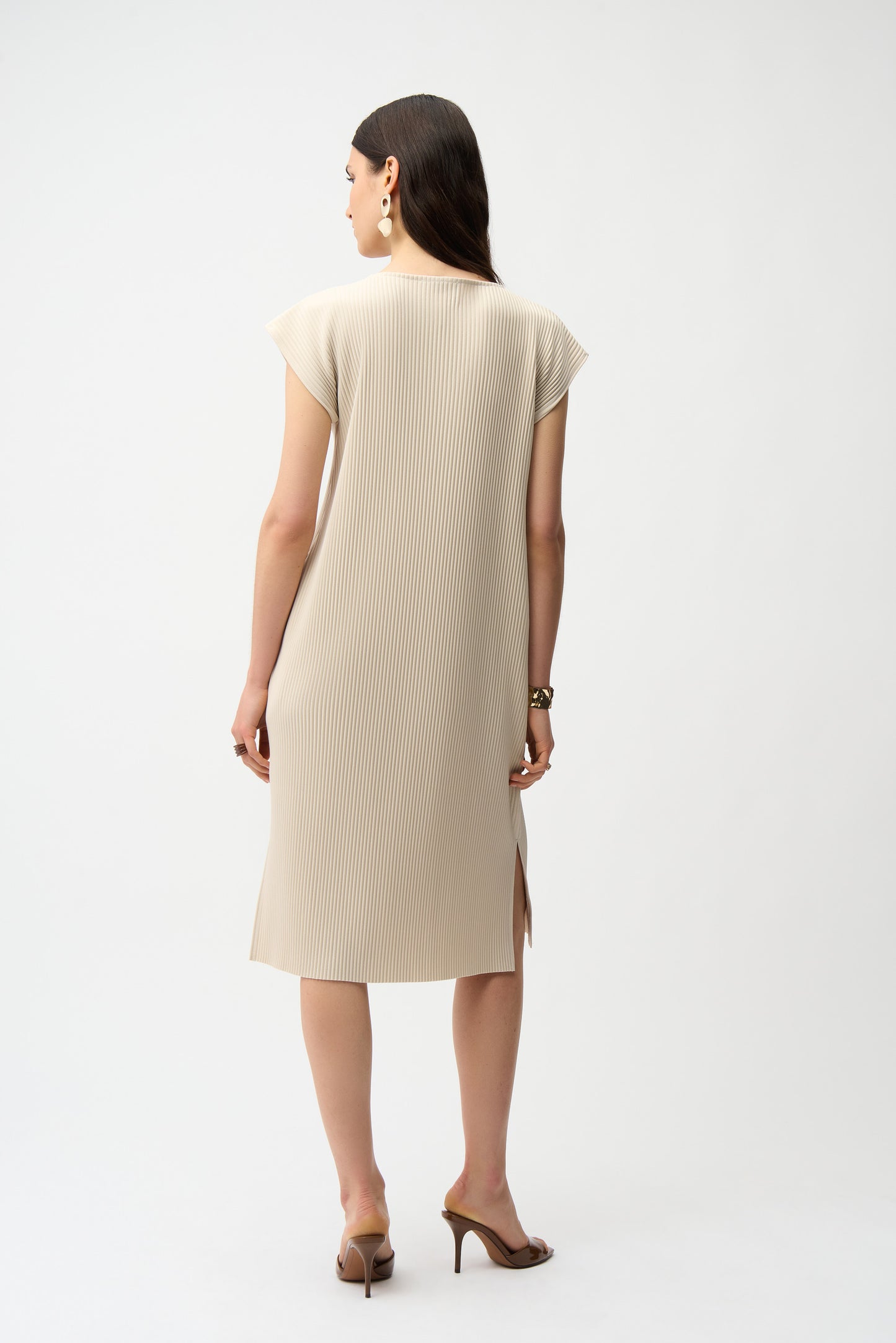 Joseph Ribkoff Pleated Scuba Crepe Straight Dress w/Pockets Moonstone 261252