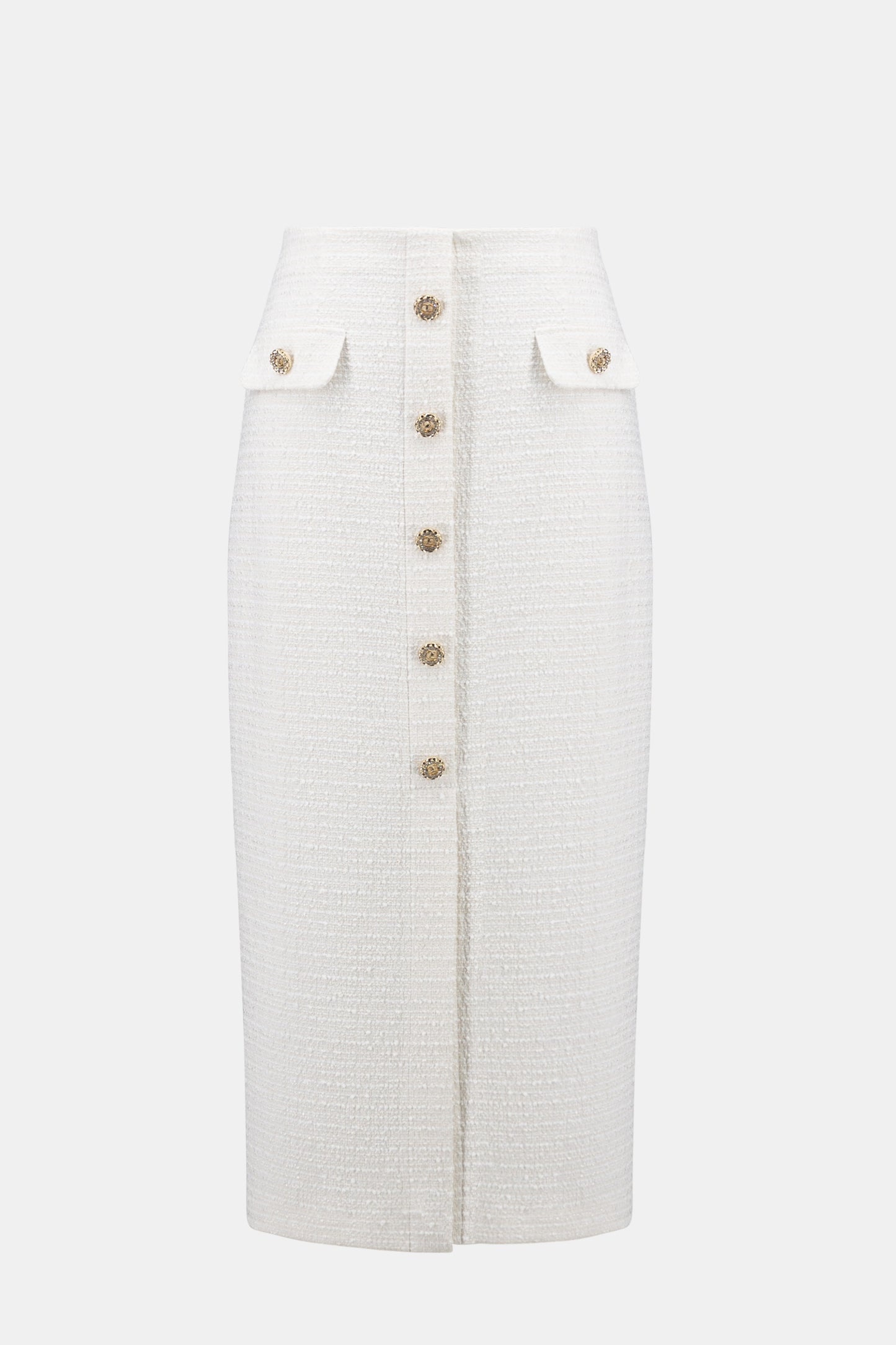 Joseph Ribkoff Bouclé Pencil Skirt With Gold Buttons Off White 261301