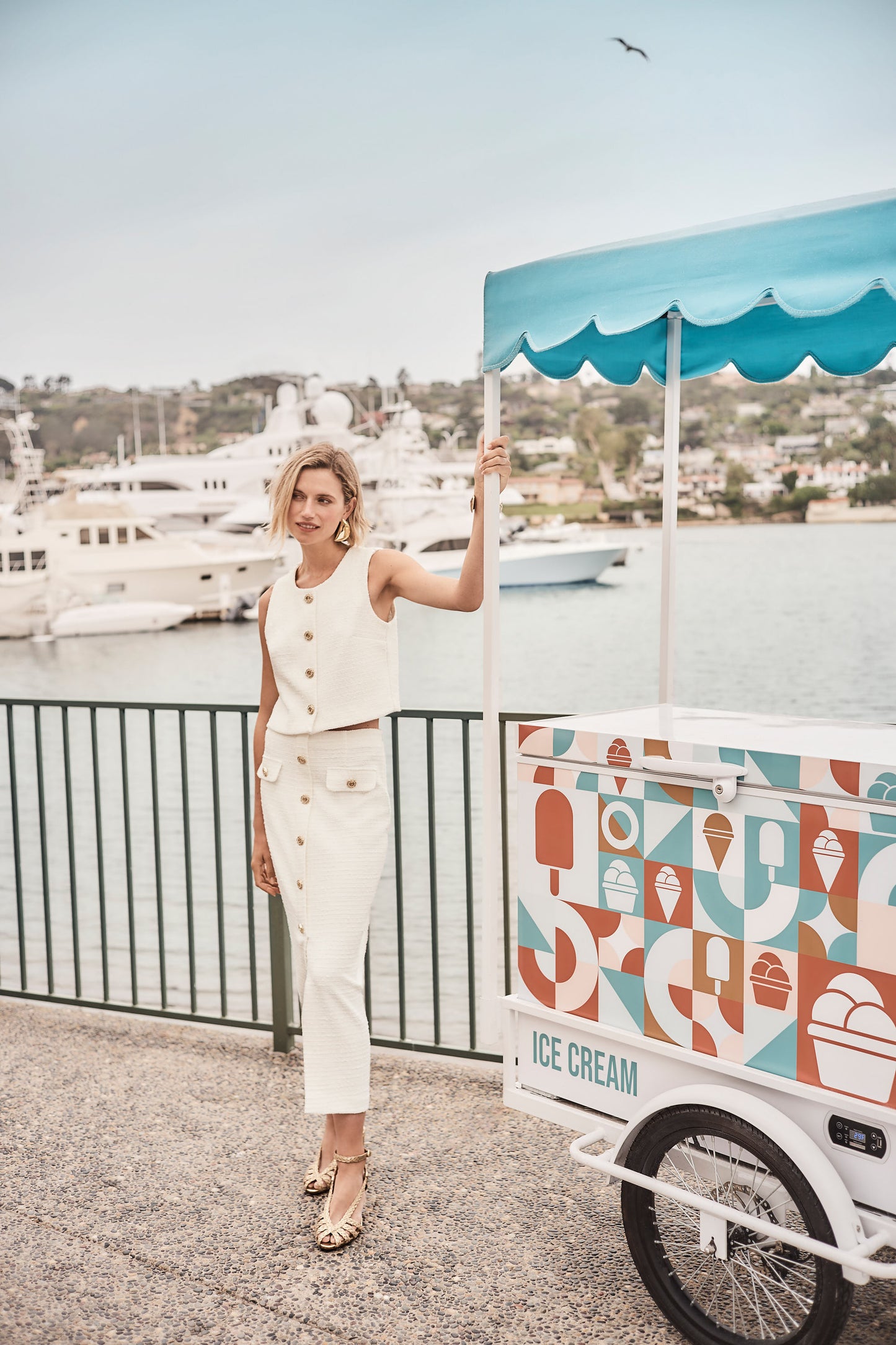 Joseph Ribkoff Bouclé Pencil Skirt With Gold Buttons Off White 261301