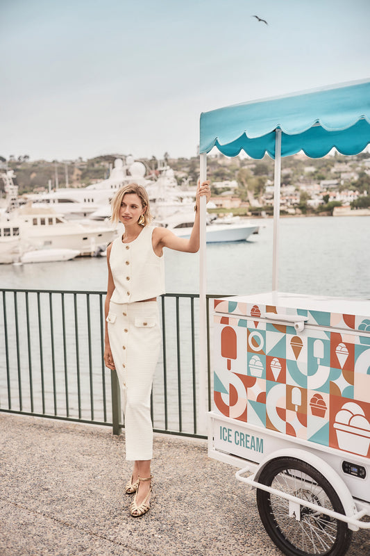 Joseph Ribkoff Bouclé Pencil Skirt With Gold Buttons Off White 261301