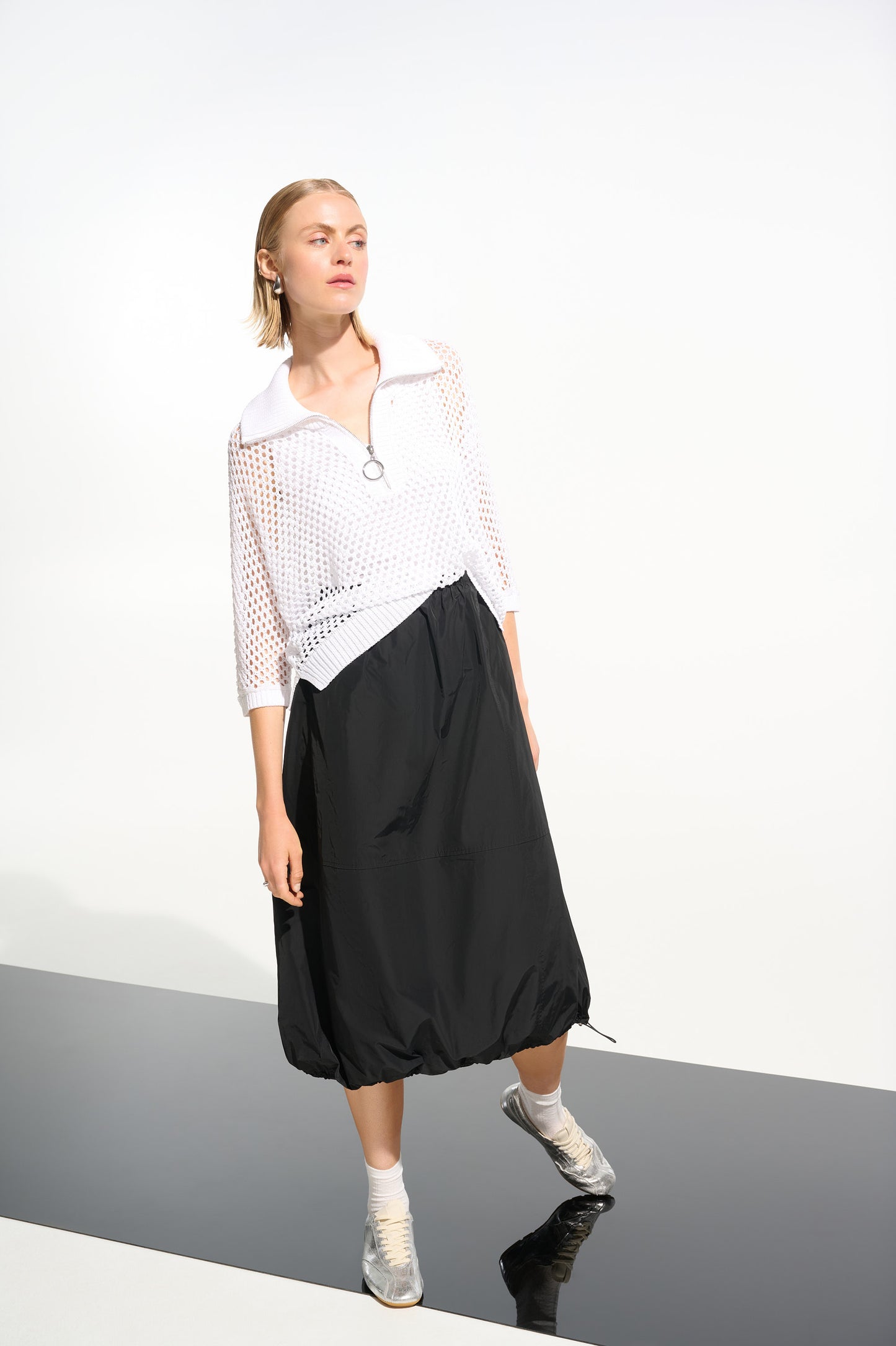 Joseph Ribkoff Vicscose Blend Boxy Sweater Knit With Zipped Neckline Vanila  261634