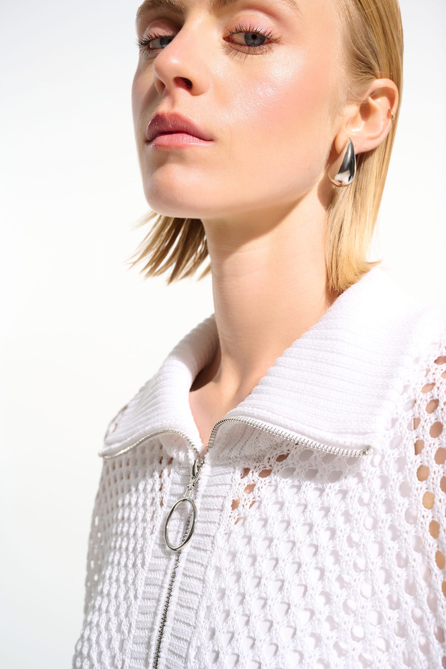 Joseph Ribkoff Vicscose Blend Boxy Sweater Knit With Zipped Neckline Vanila  261634