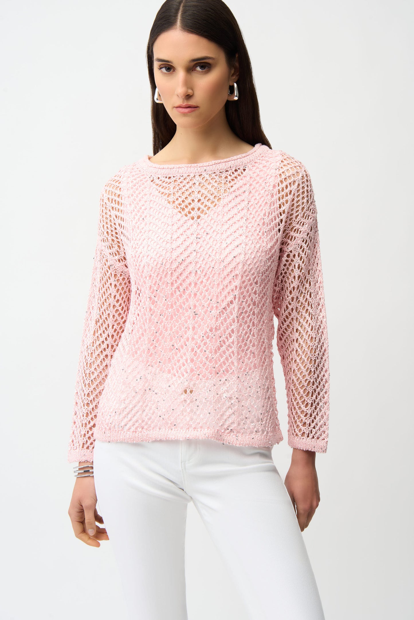 Joseph Ribkoff Open Knit Sweater w/Sequins Petal Pink 261915