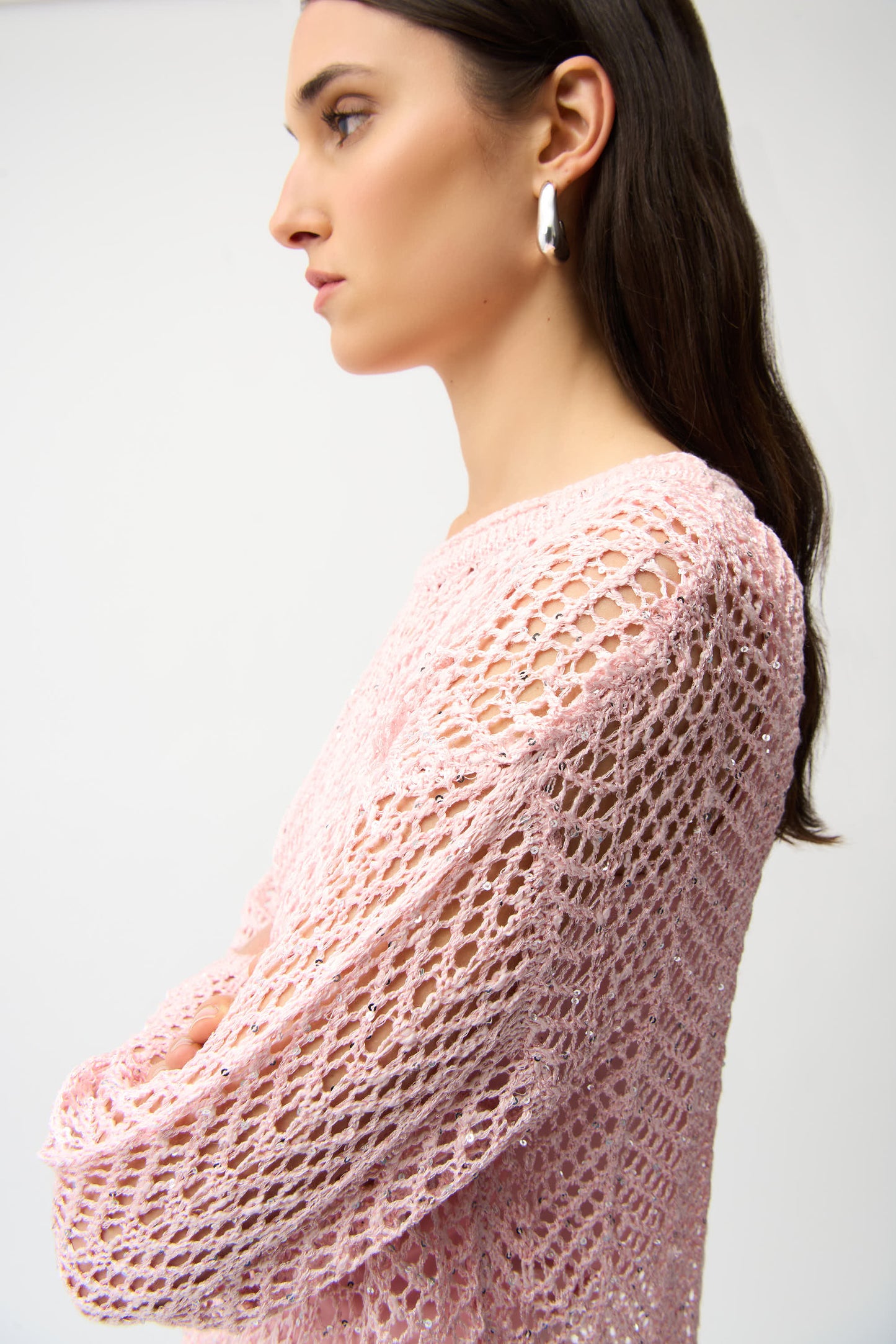 Joseph Ribkoff Open Knit Sweater w/Sequins Petal Pink 261915