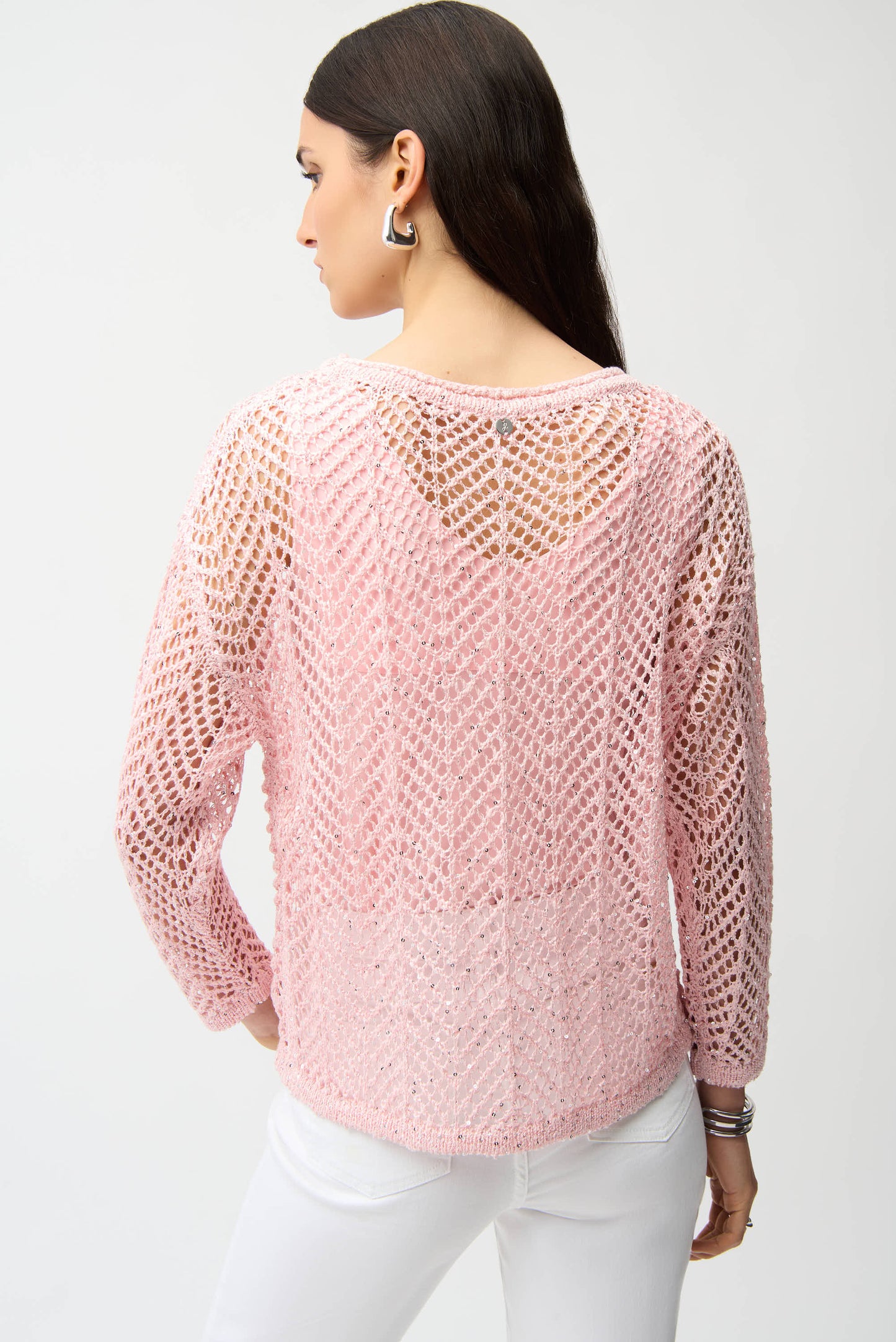 Joseph Ribkoff Open Knit Sweater w/Sequins Petal Pink 261915